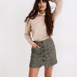 Herringbone Wool Button-Front Mini Skirt